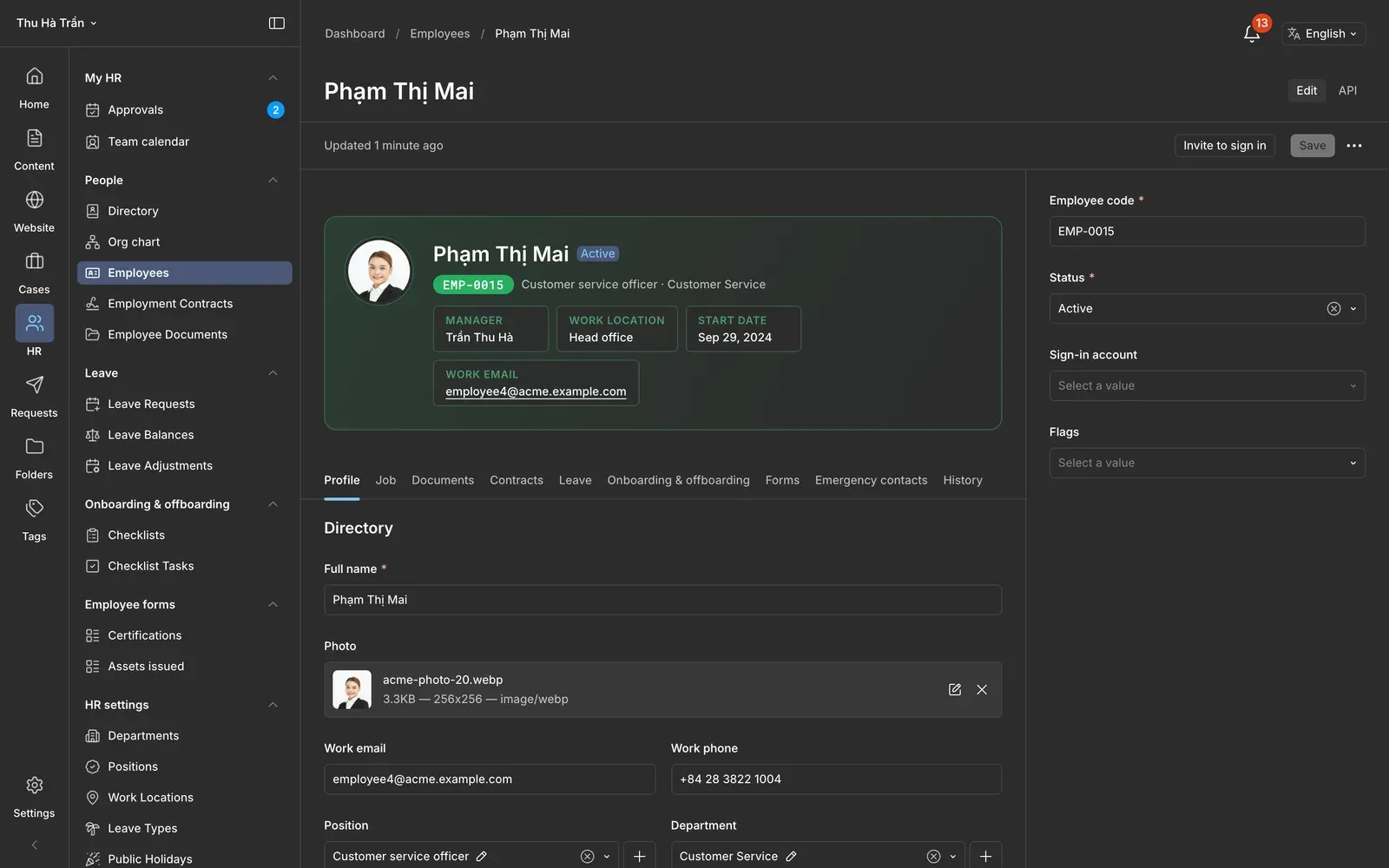 An employee profile